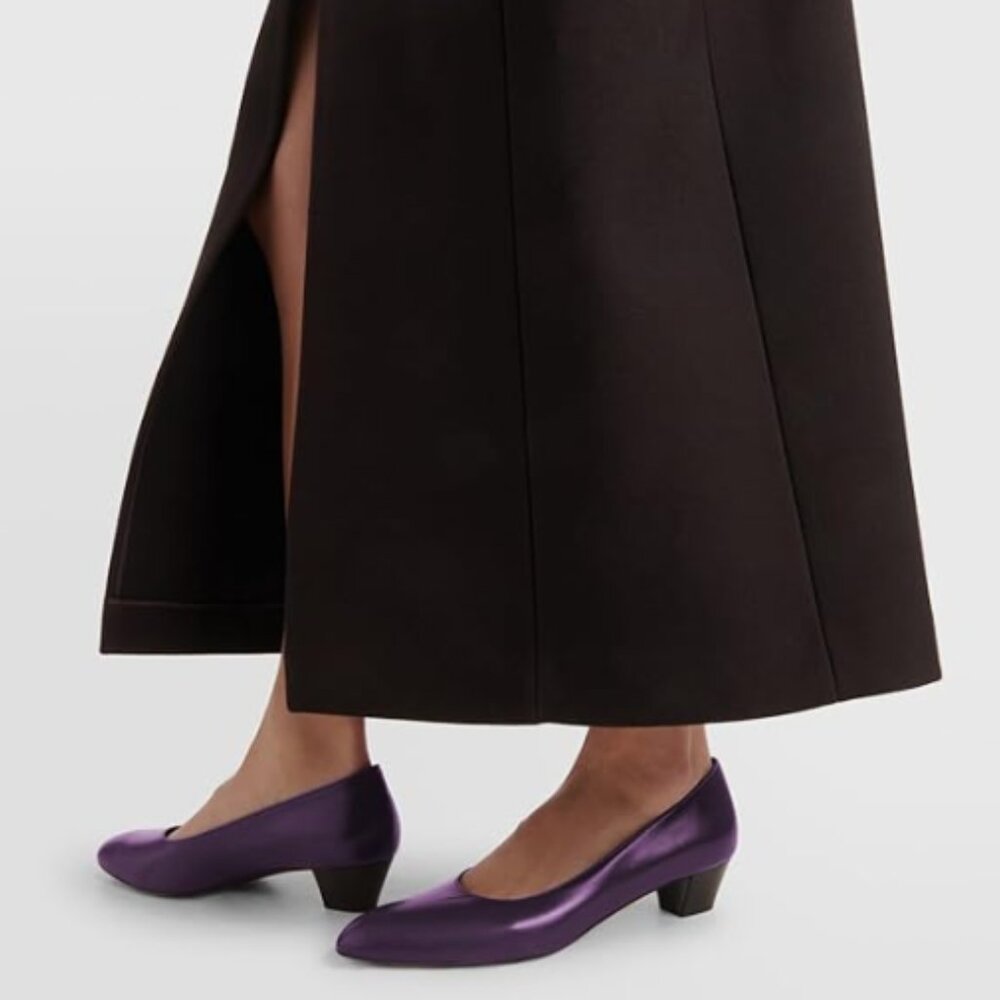 Milooey shoes Purple Round Toe Slip On Pumps Comfortable Chunky Low Heels Shoes